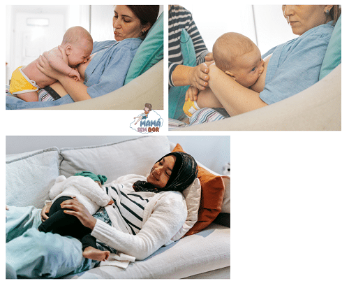 Posição para amamentar reclinada ou laid back.